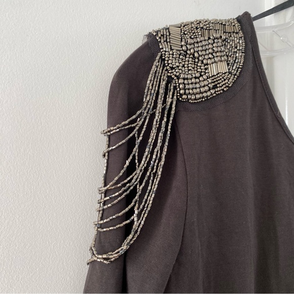 NWT H&M Charcoal Grey Bodycon Dress w/ Superhot Embellished Sequined Shoulders - Picture 5 of 12